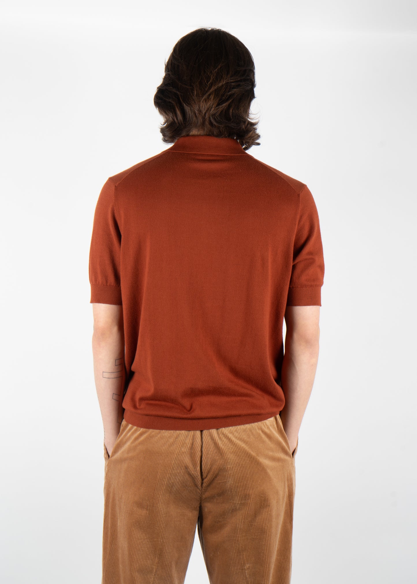 Naples Knitted Polo Shirt Rust Orange