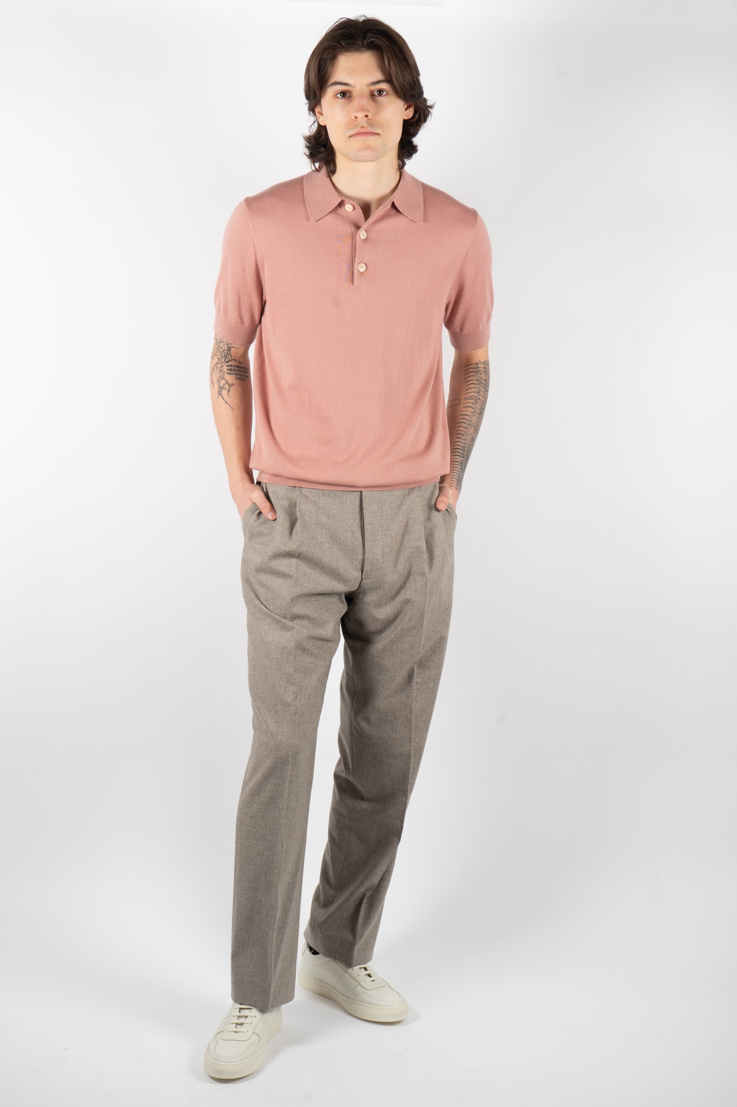Naples Knitted Polo Shirt Blush Rose Pink