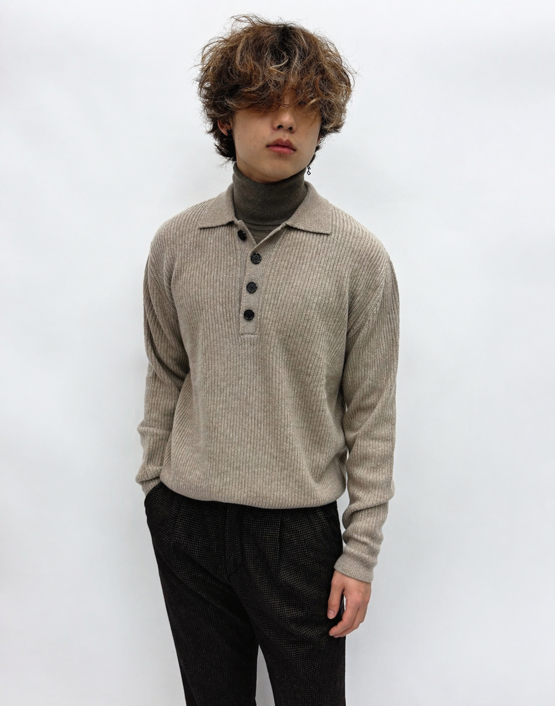 Cashmere Rib Polo Oatmeal