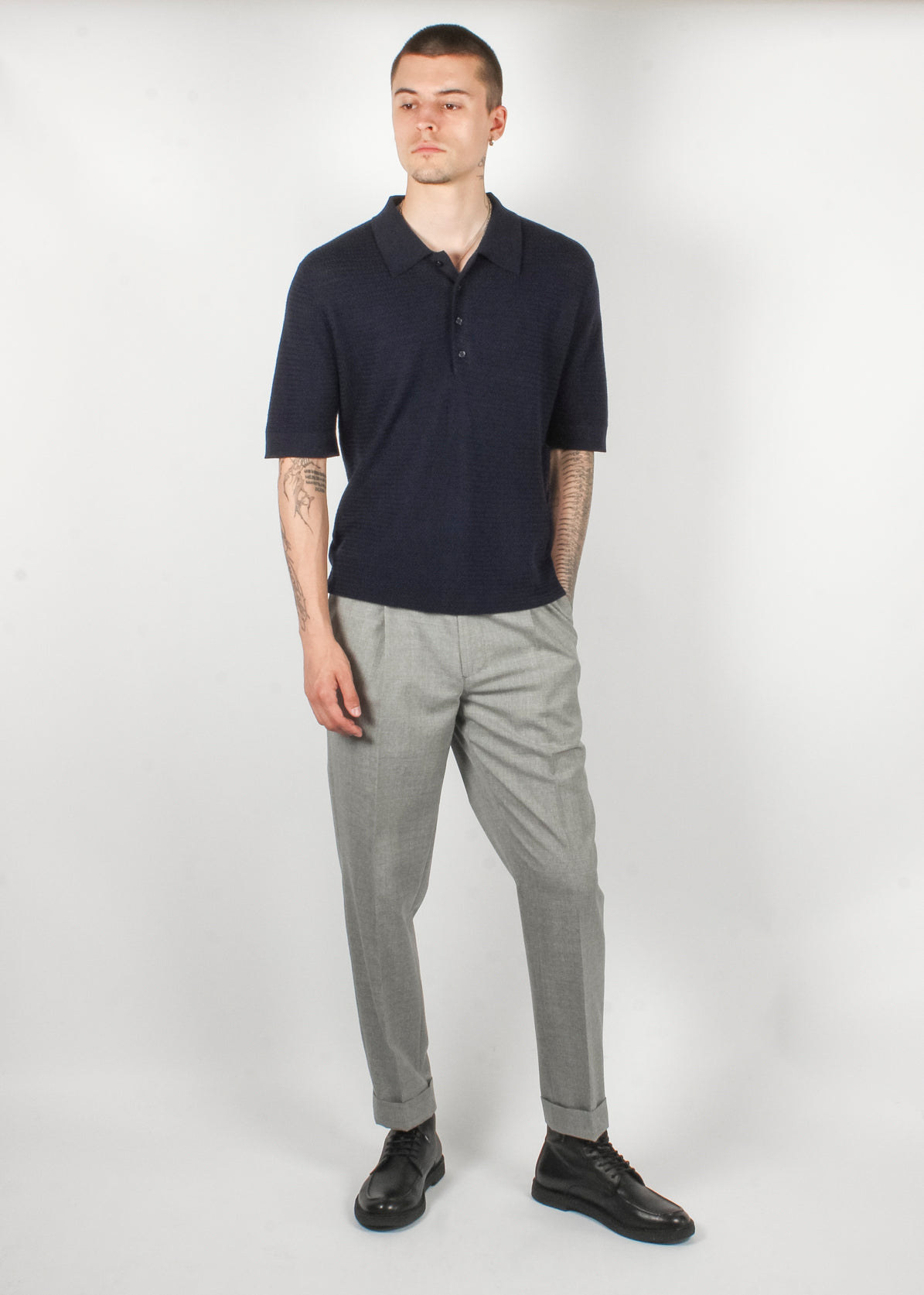 men’s knit polo textured weave