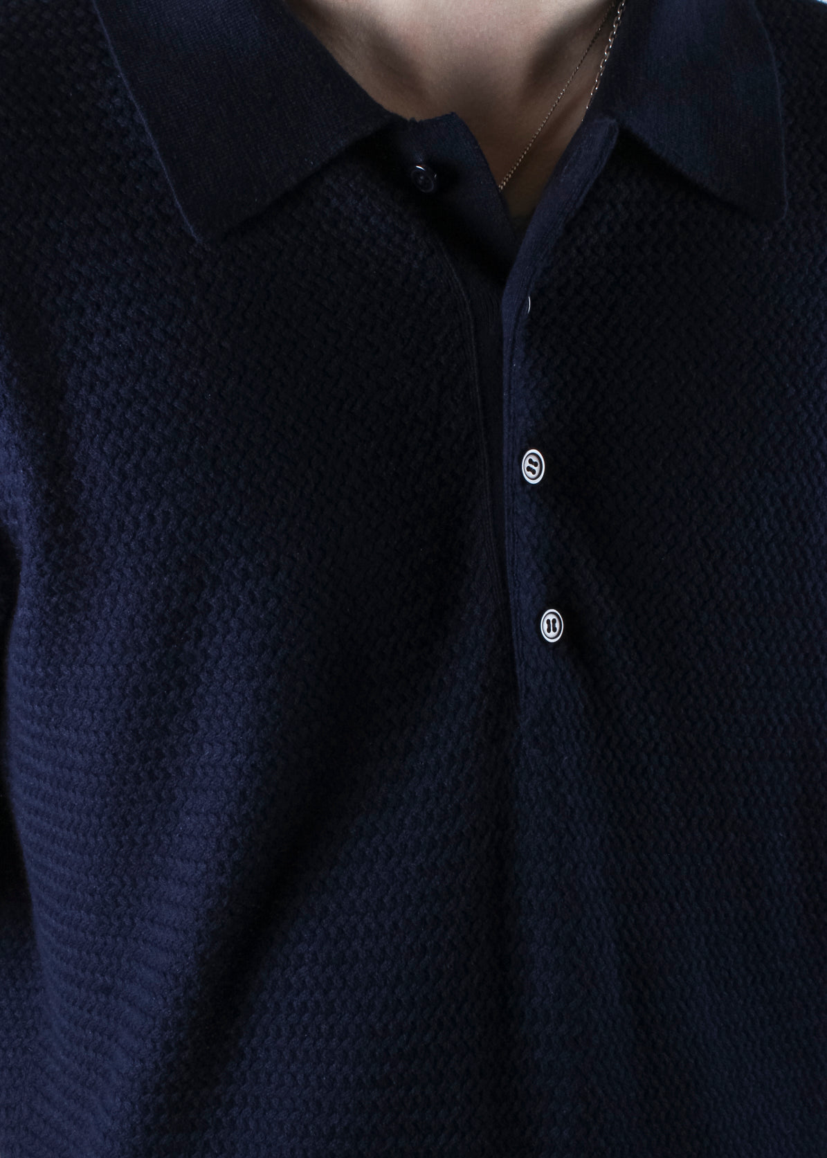 textured knit polo navy