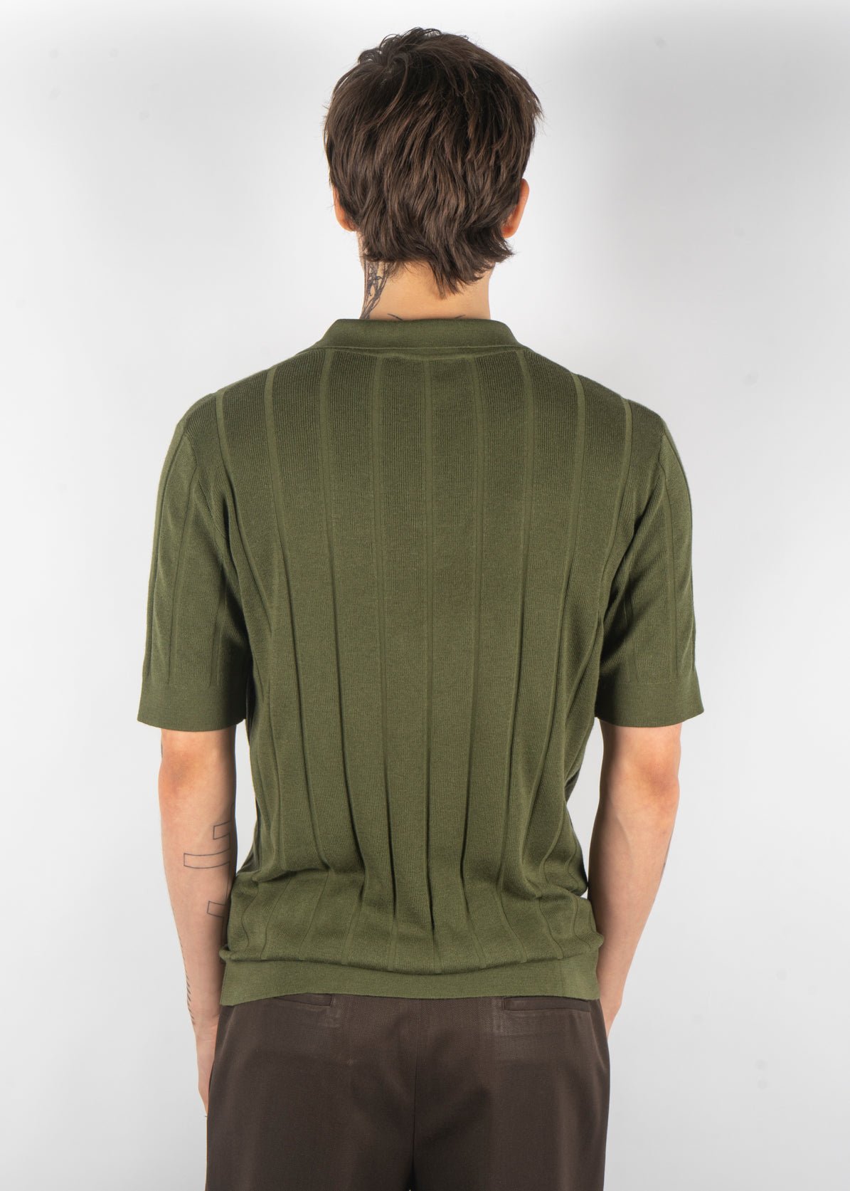 men’s silk cashmere knit polo olive