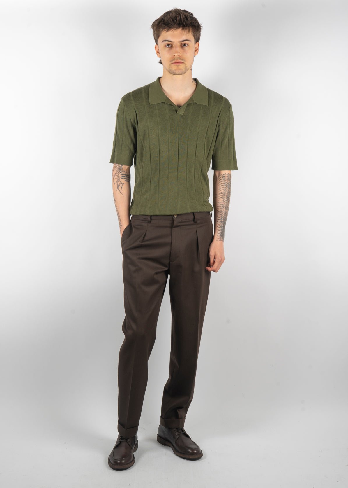 men’s luxury knit polo olive