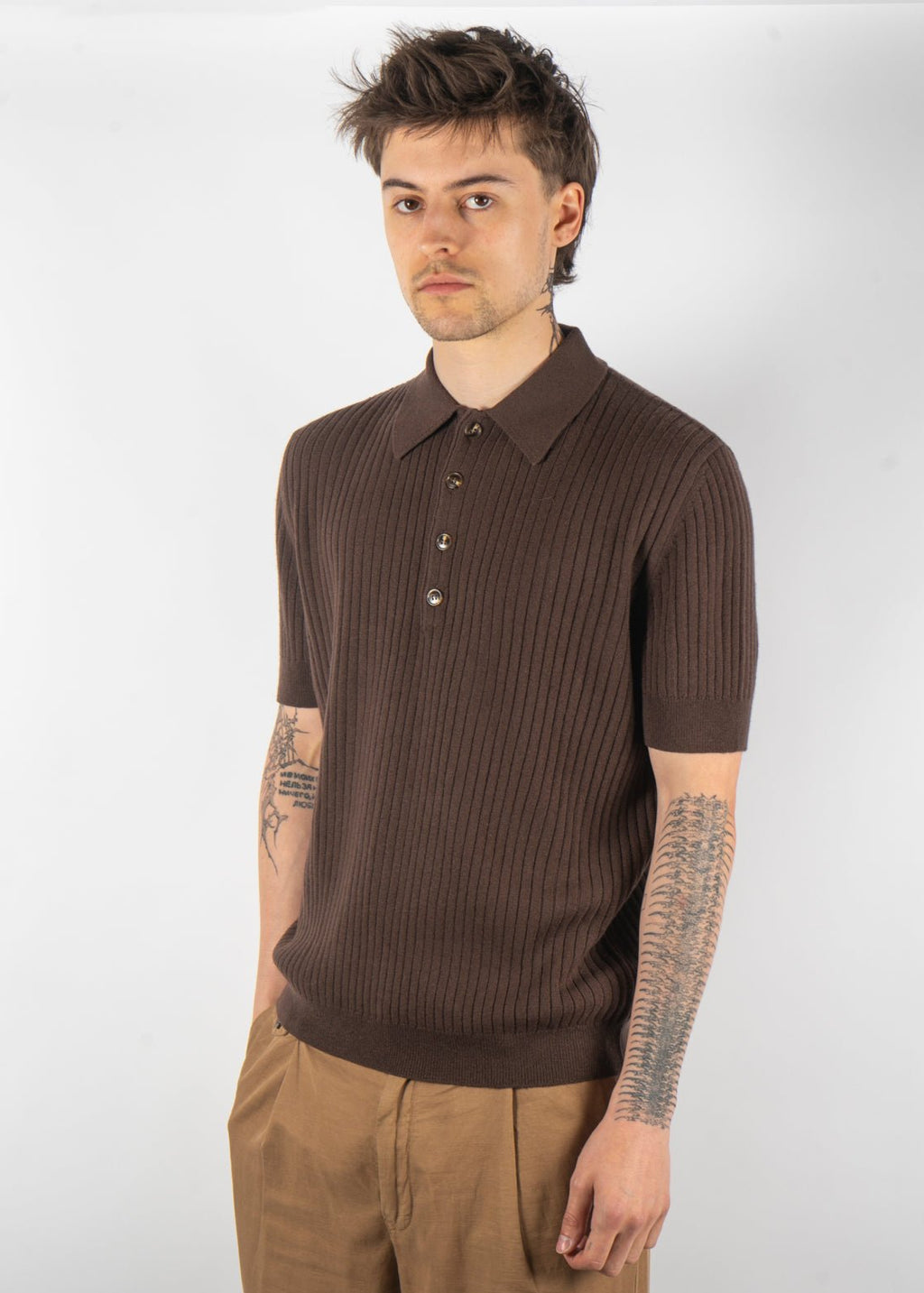 wool cashmere rib knit polo