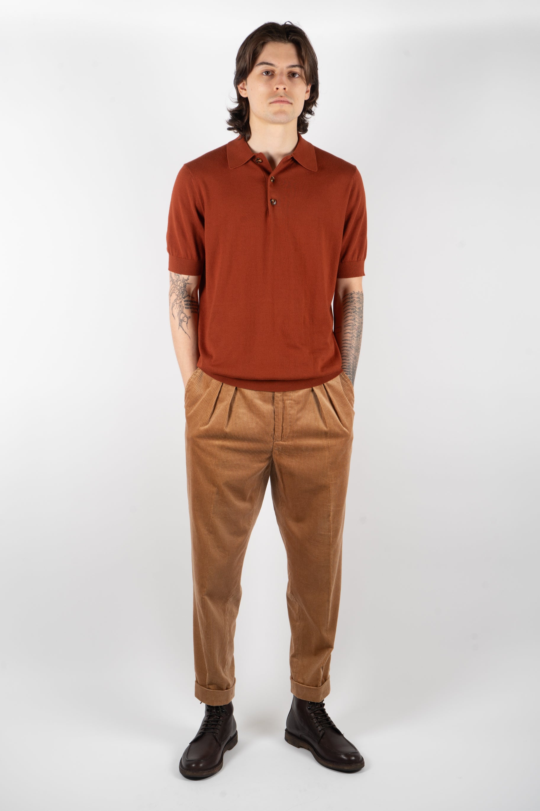 men’s knit polo rust colour