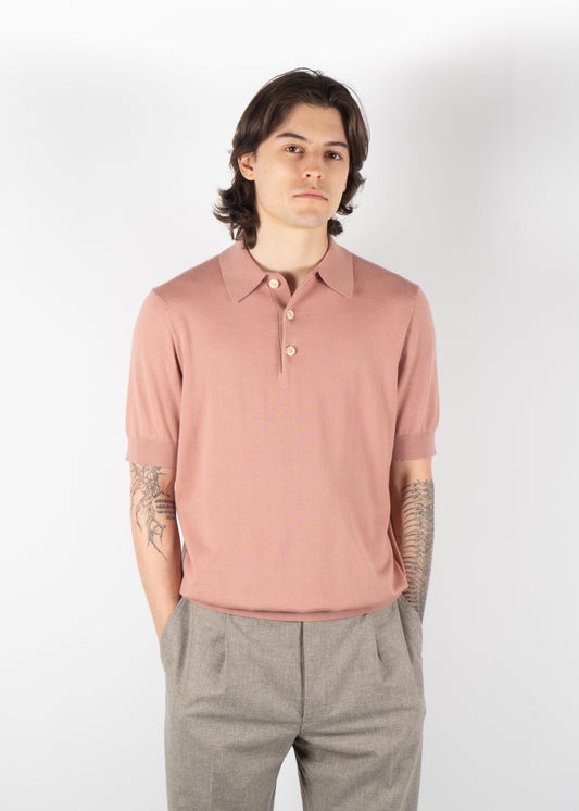 Naples Knitted Polo Shirt Blush Rose Pink