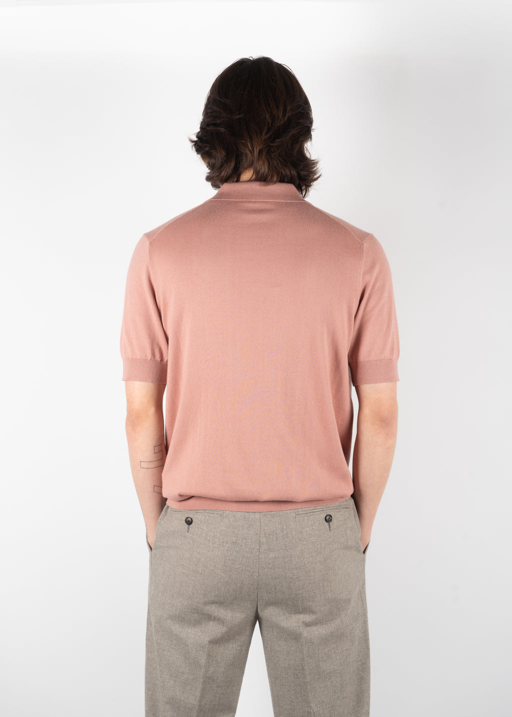 men’s pink rose knit polo shirt