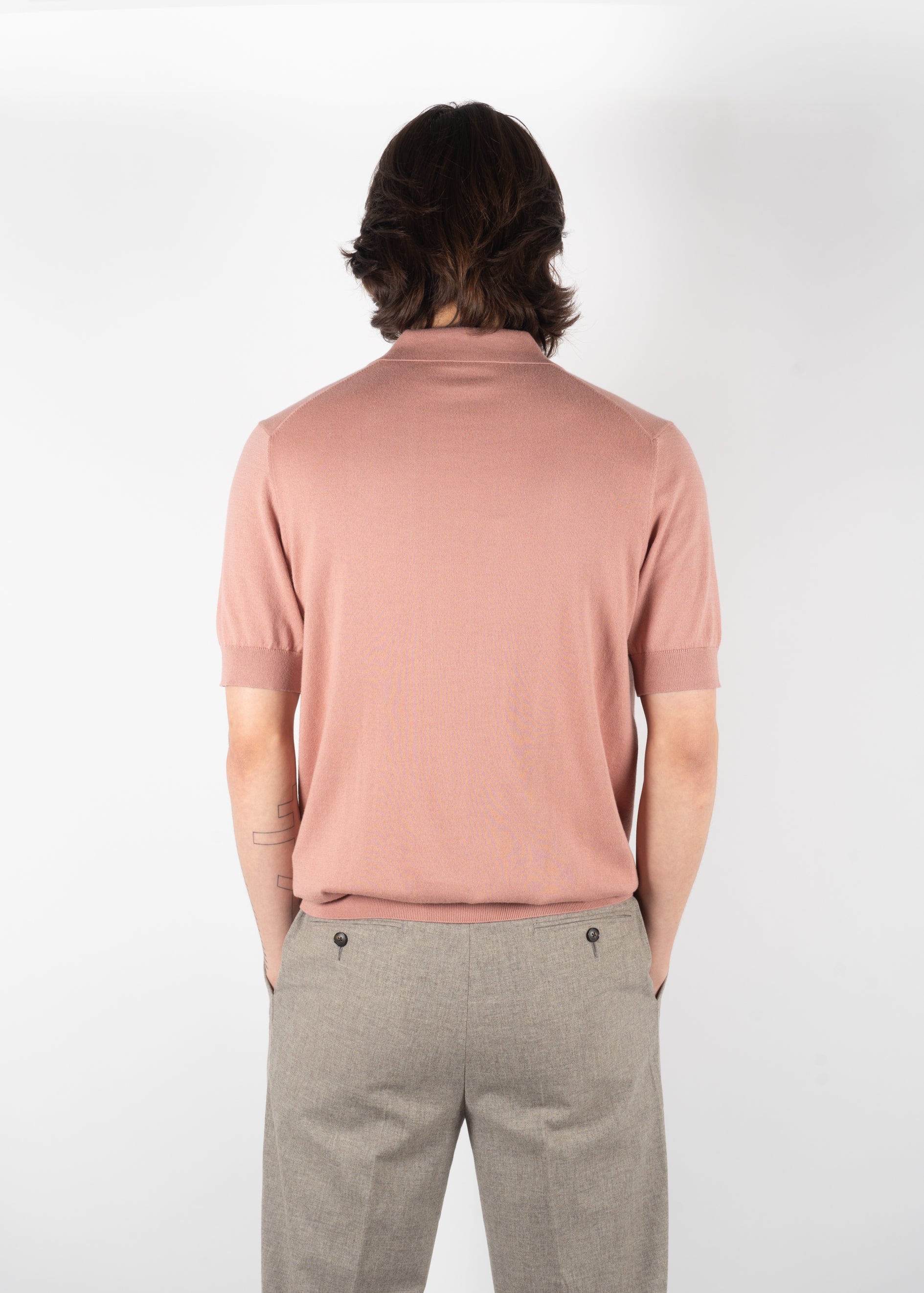 men’s pink rose knit polo shirt