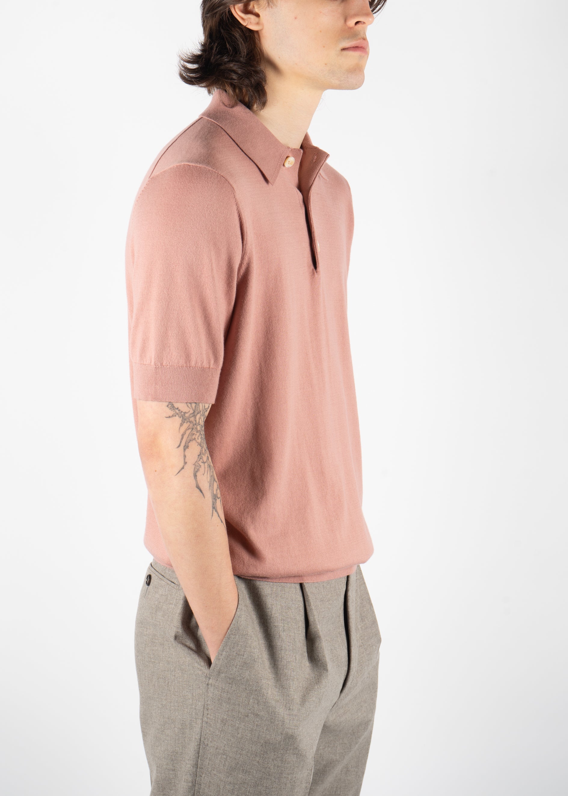 men’s pink rose knit polo shirt