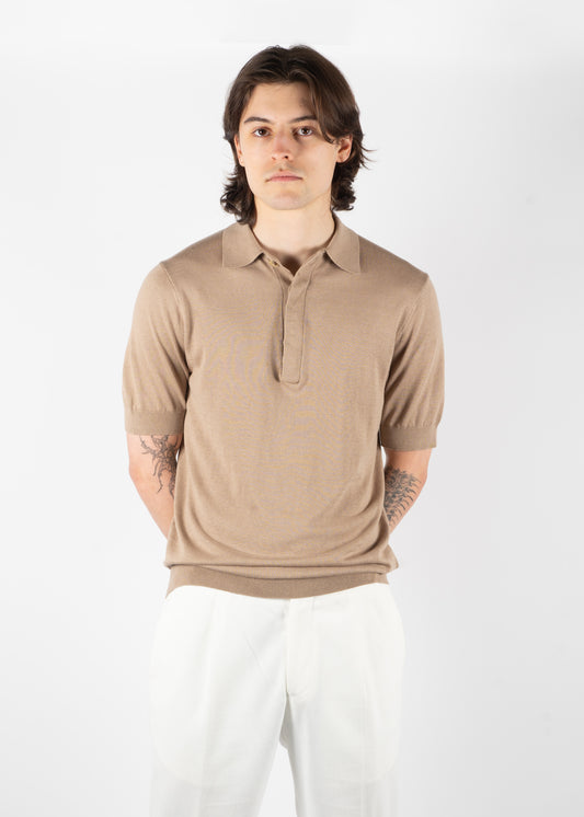 Georges Silk Cotton Polo Shirt Taupe Beige
