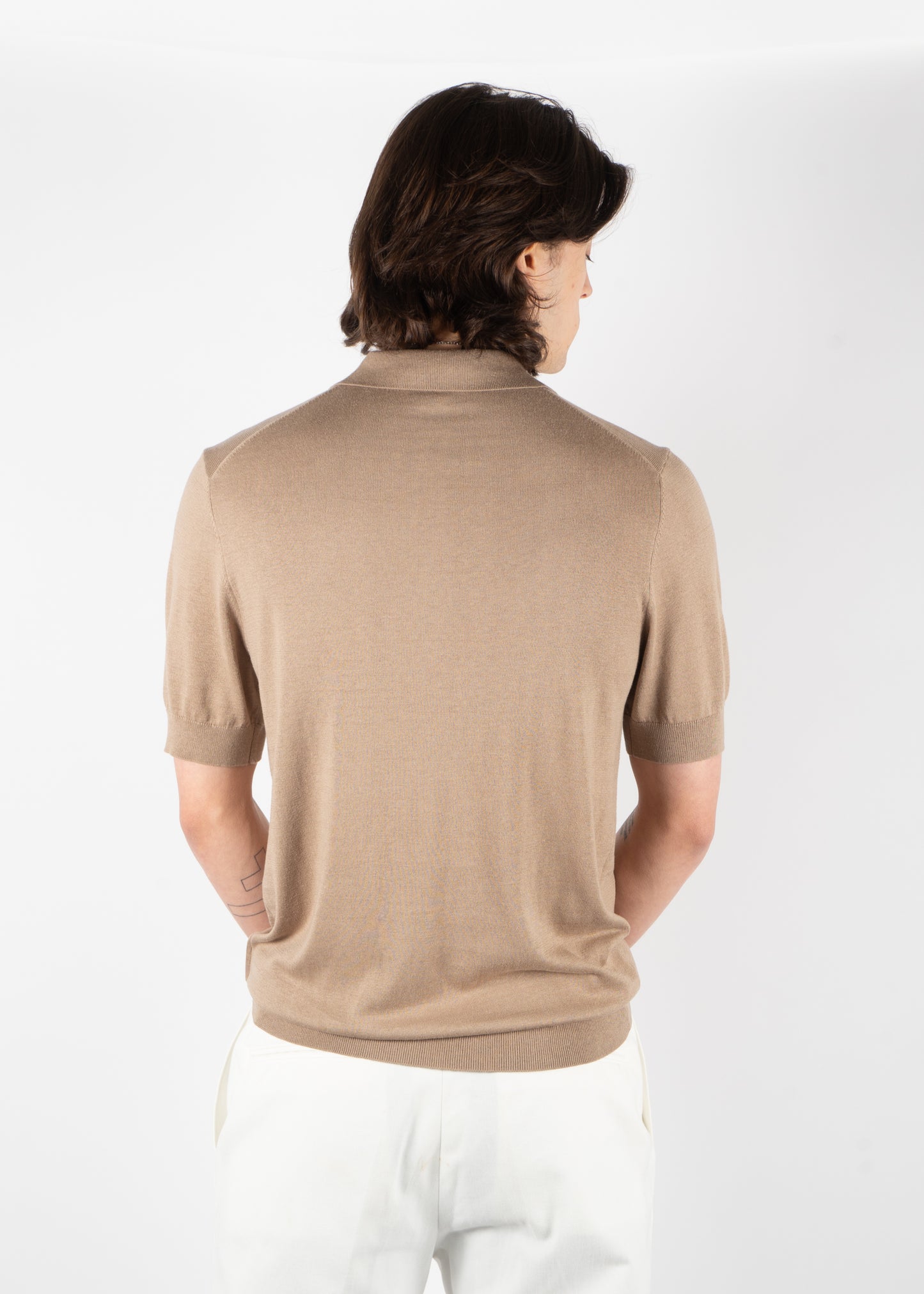 Georges Silk Cotton Polo Shirt Taupe Beige