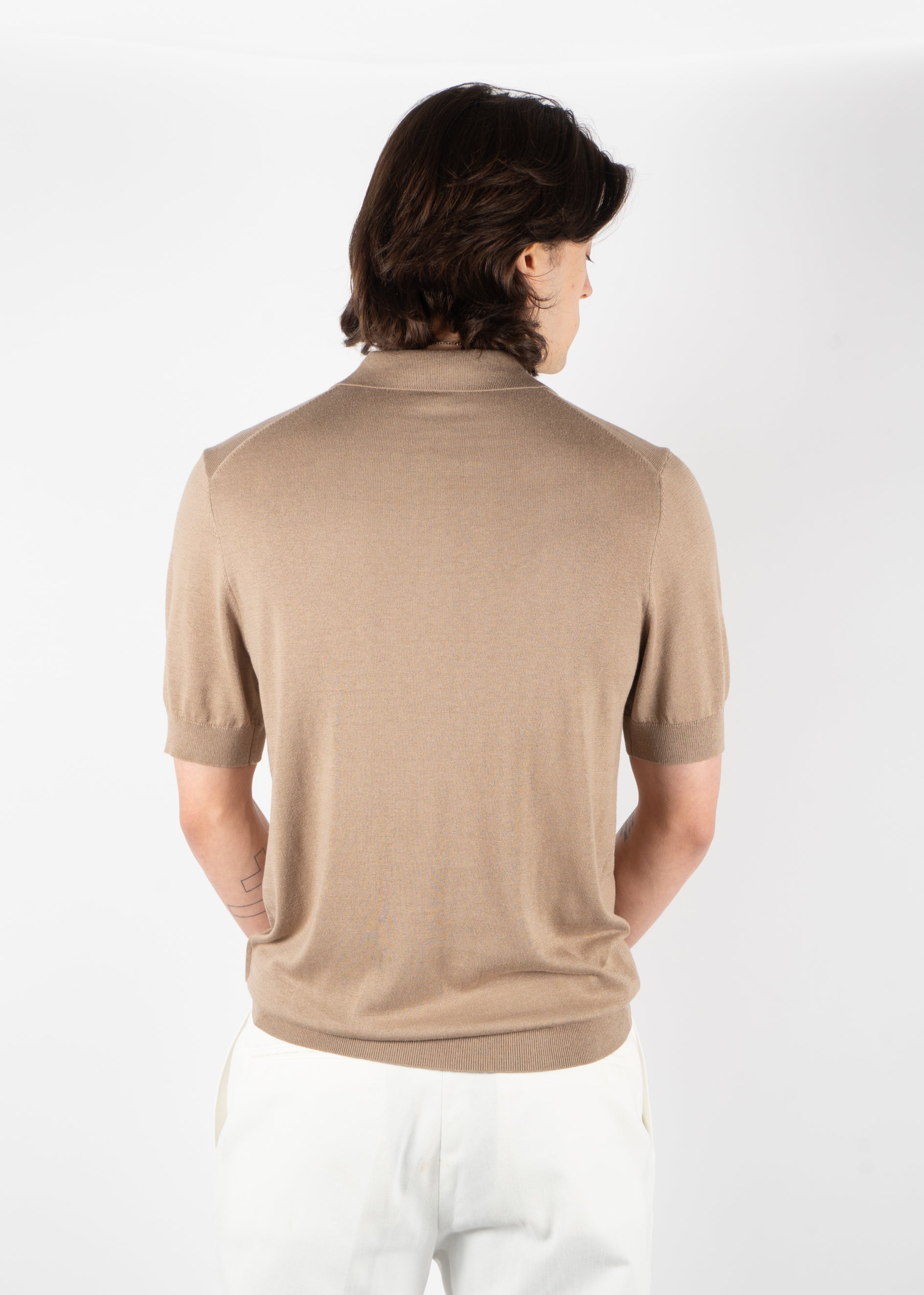 Georges Silk Cotton Polo Shirt Taupe Beige