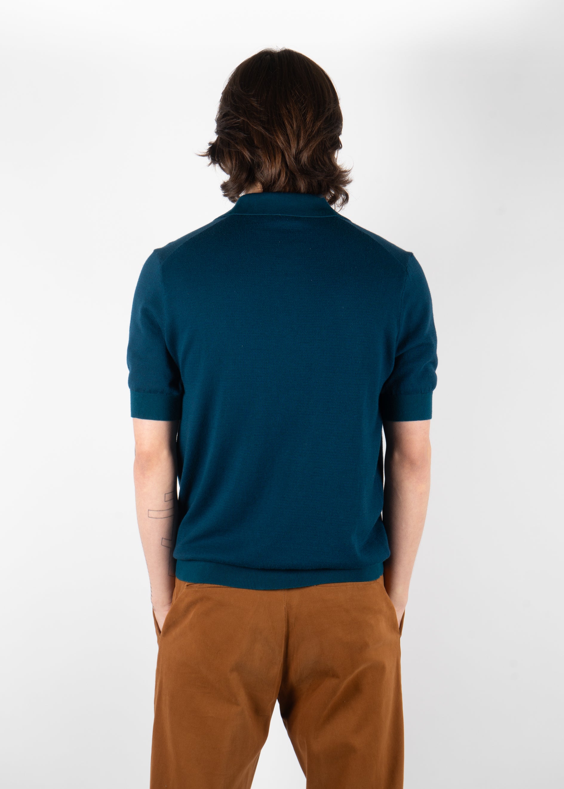 men’s textured knit polo shirt teal
