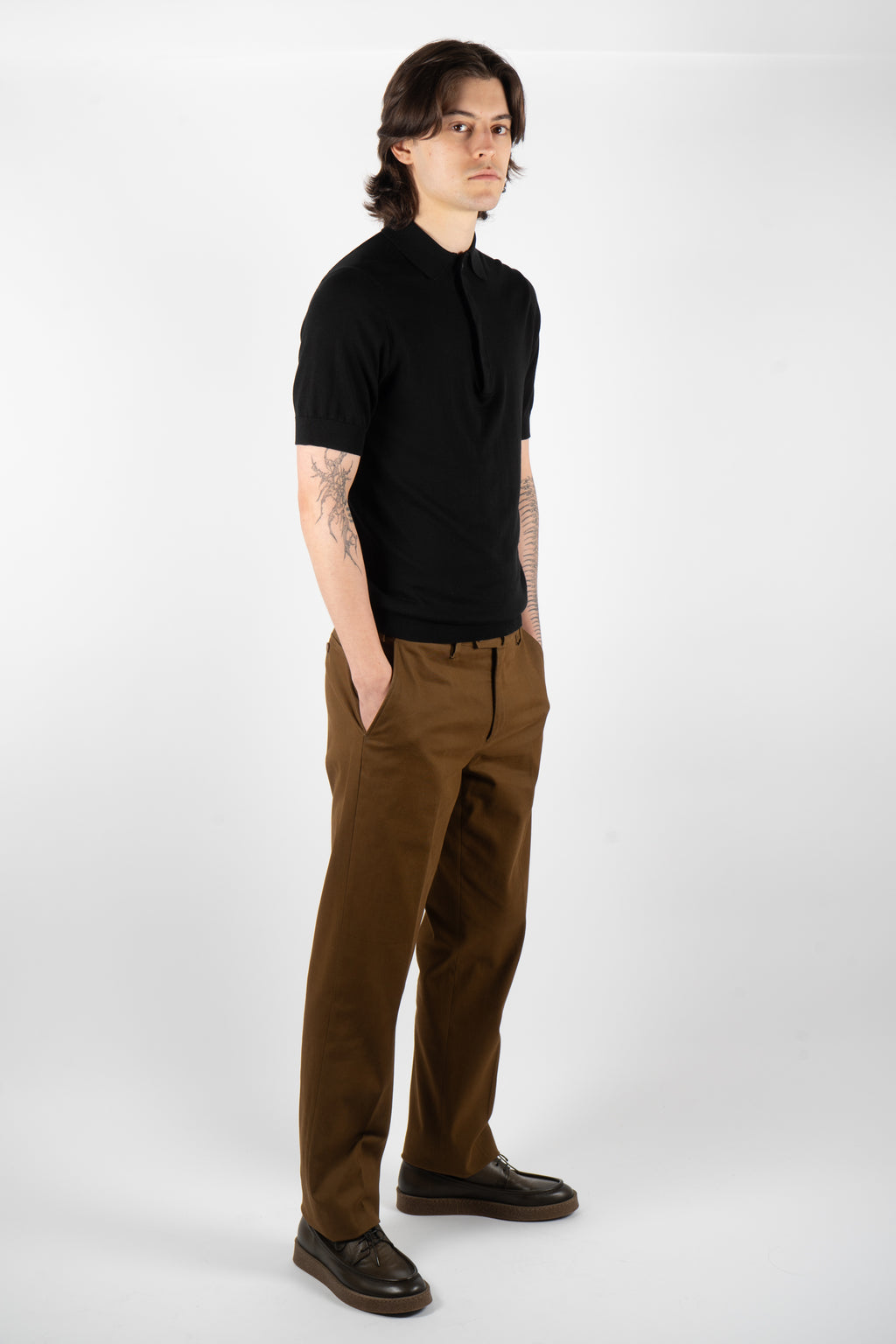 men’s black silk cotton knit polo