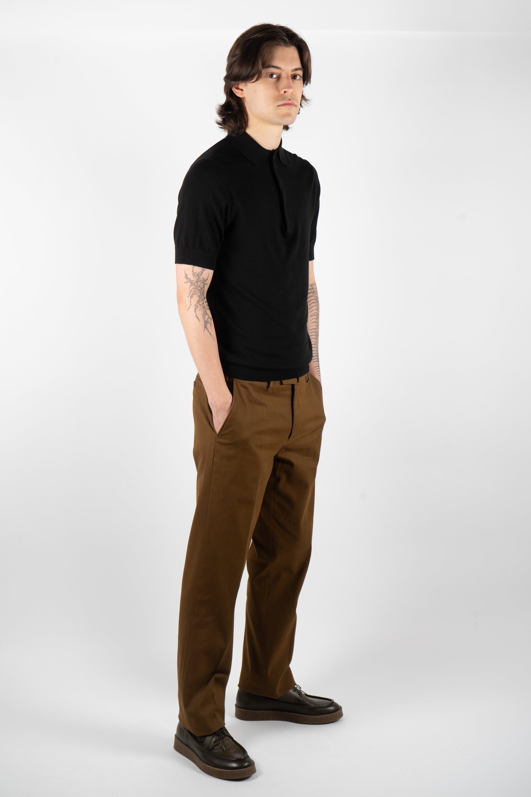 men’s black silk cotton knit polo