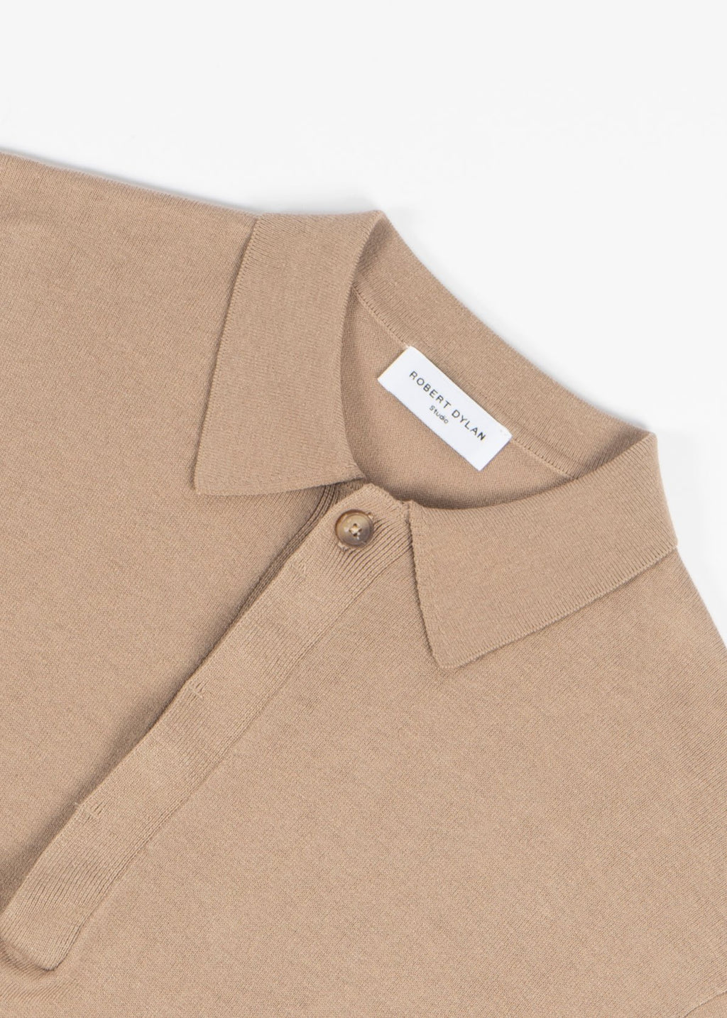 beige knit polo shirt concealed placket