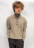 men’s cashmere rib knit polo beige