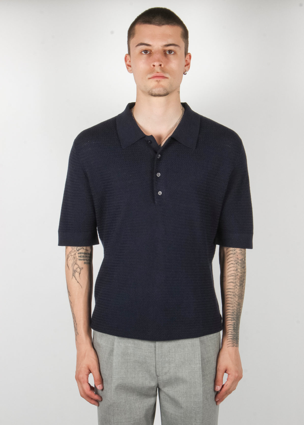 textured knit polo navy