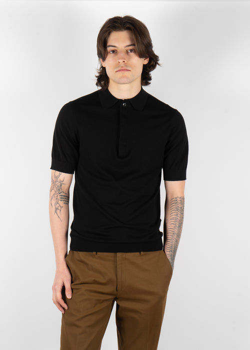 men’s black silk cotton knit polo