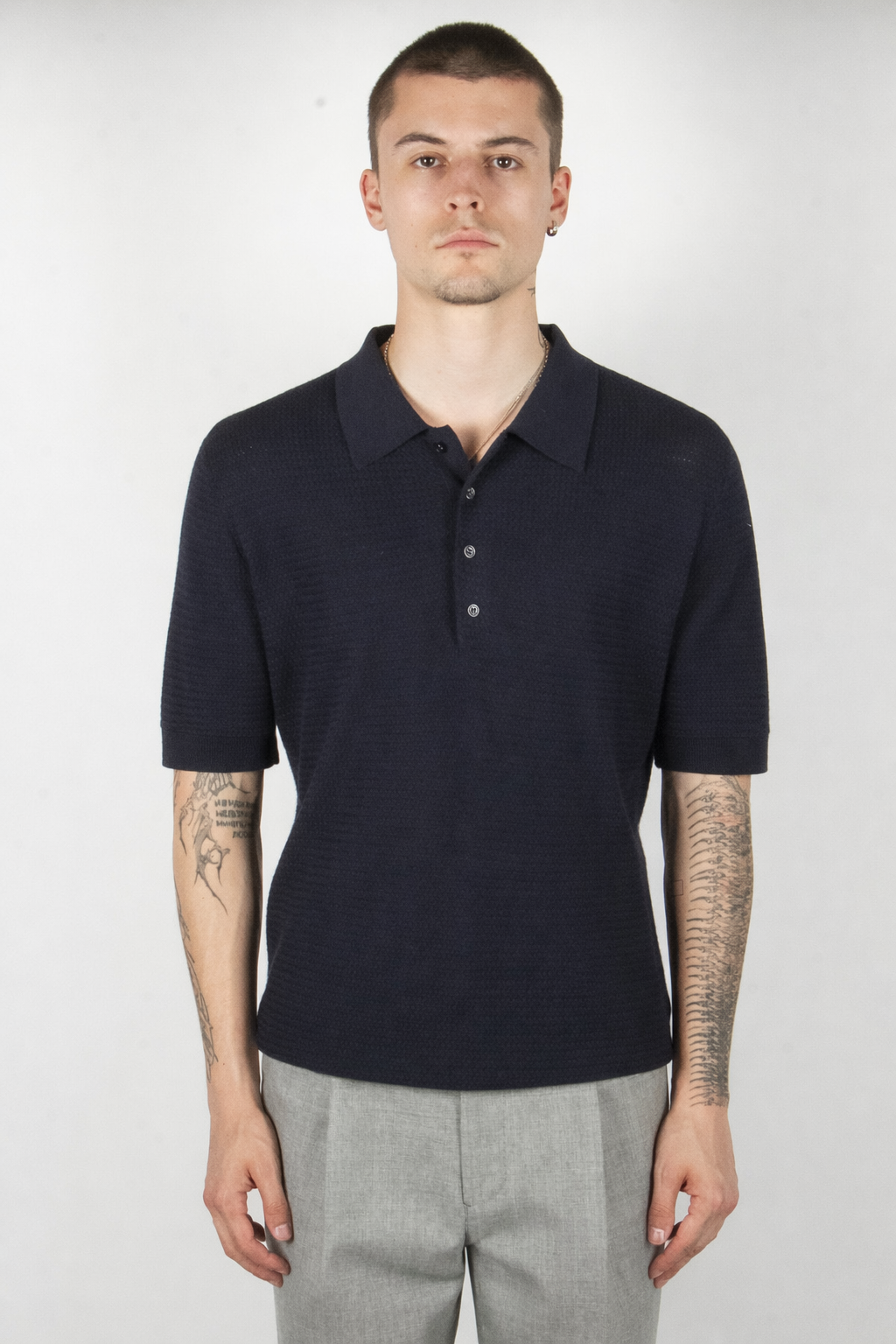 Weave Knit Polo Navy
