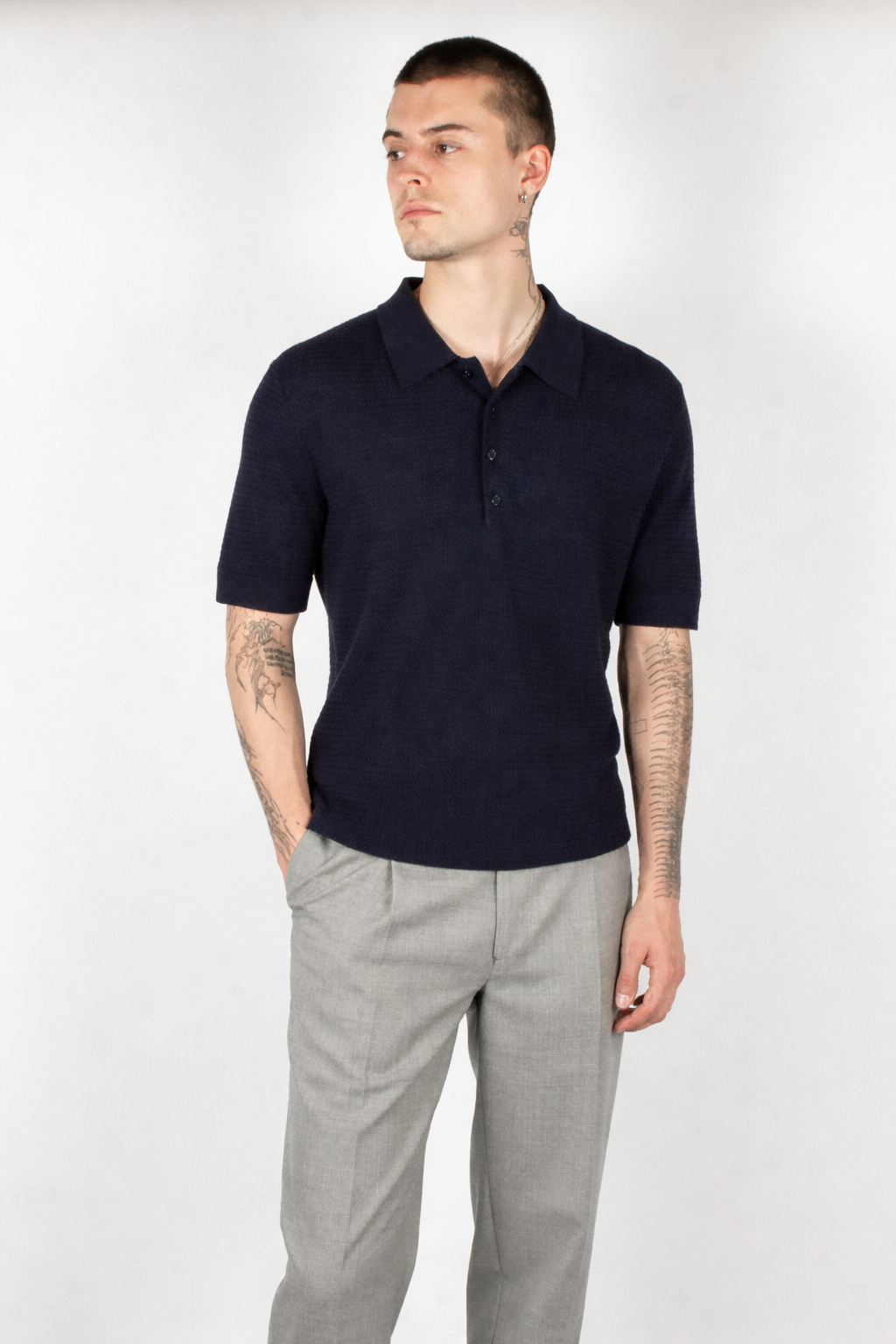 Weave Knit Polo Navy