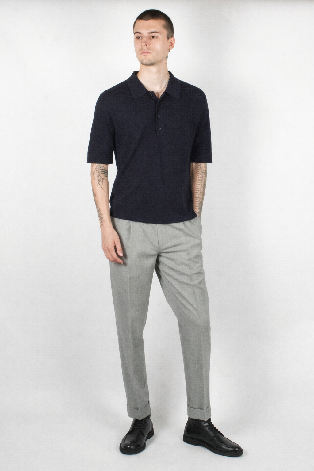 Weave Knit Polo Navy