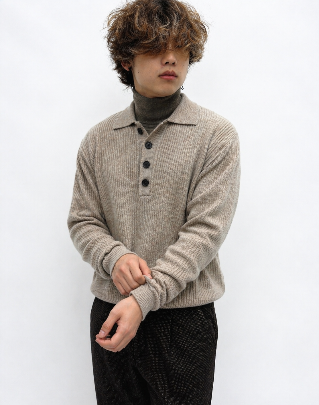 Cashmere Rib Polo Oatmeal