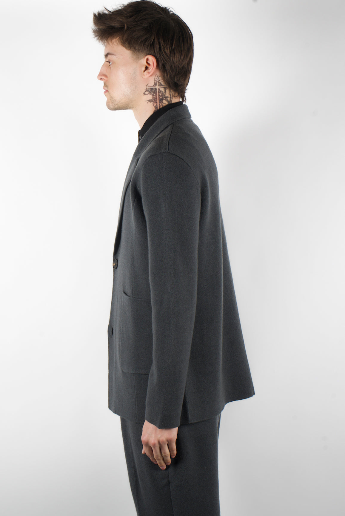 men’s wool cashmere knit jacket slate