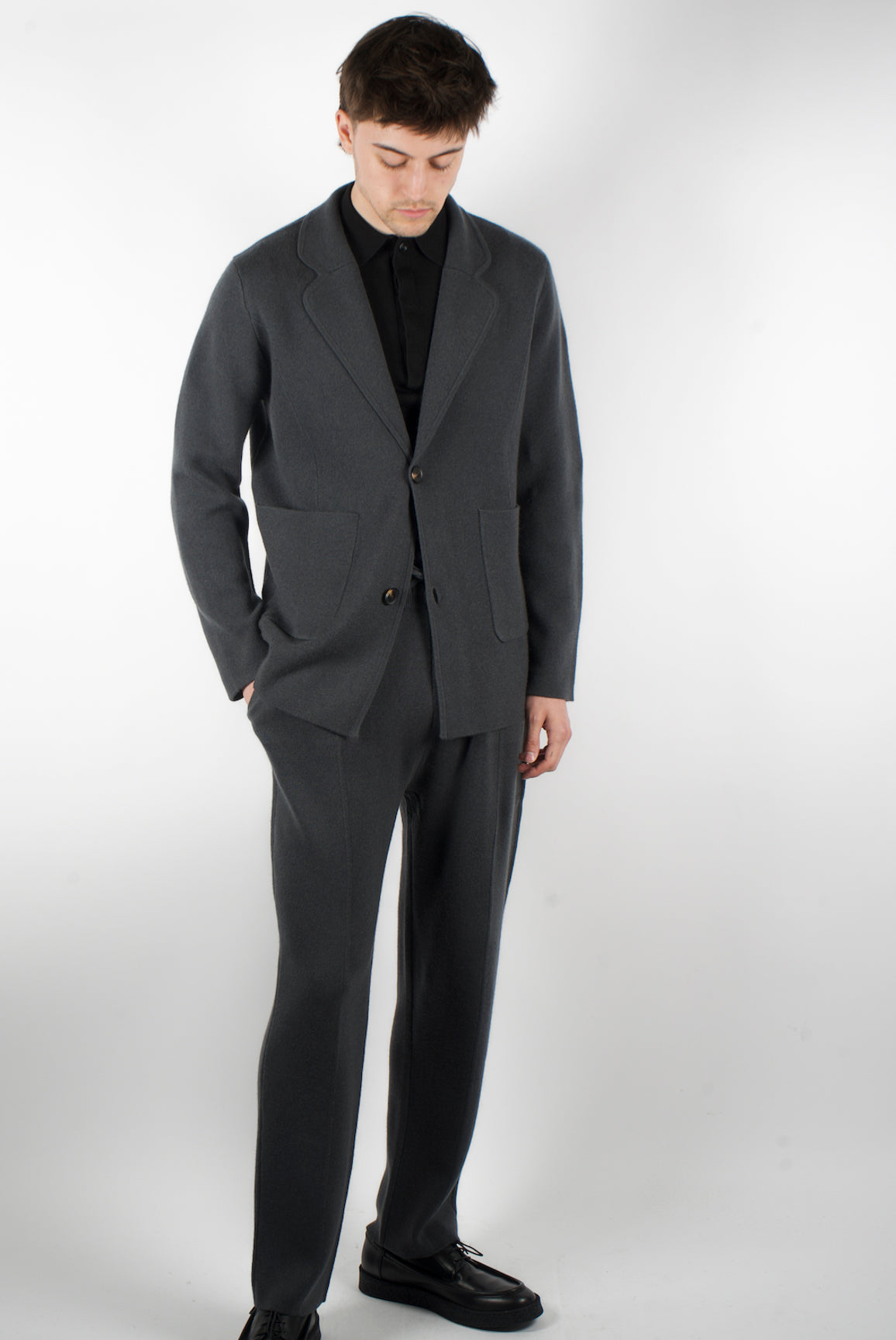 relaxed knit jacket outfit