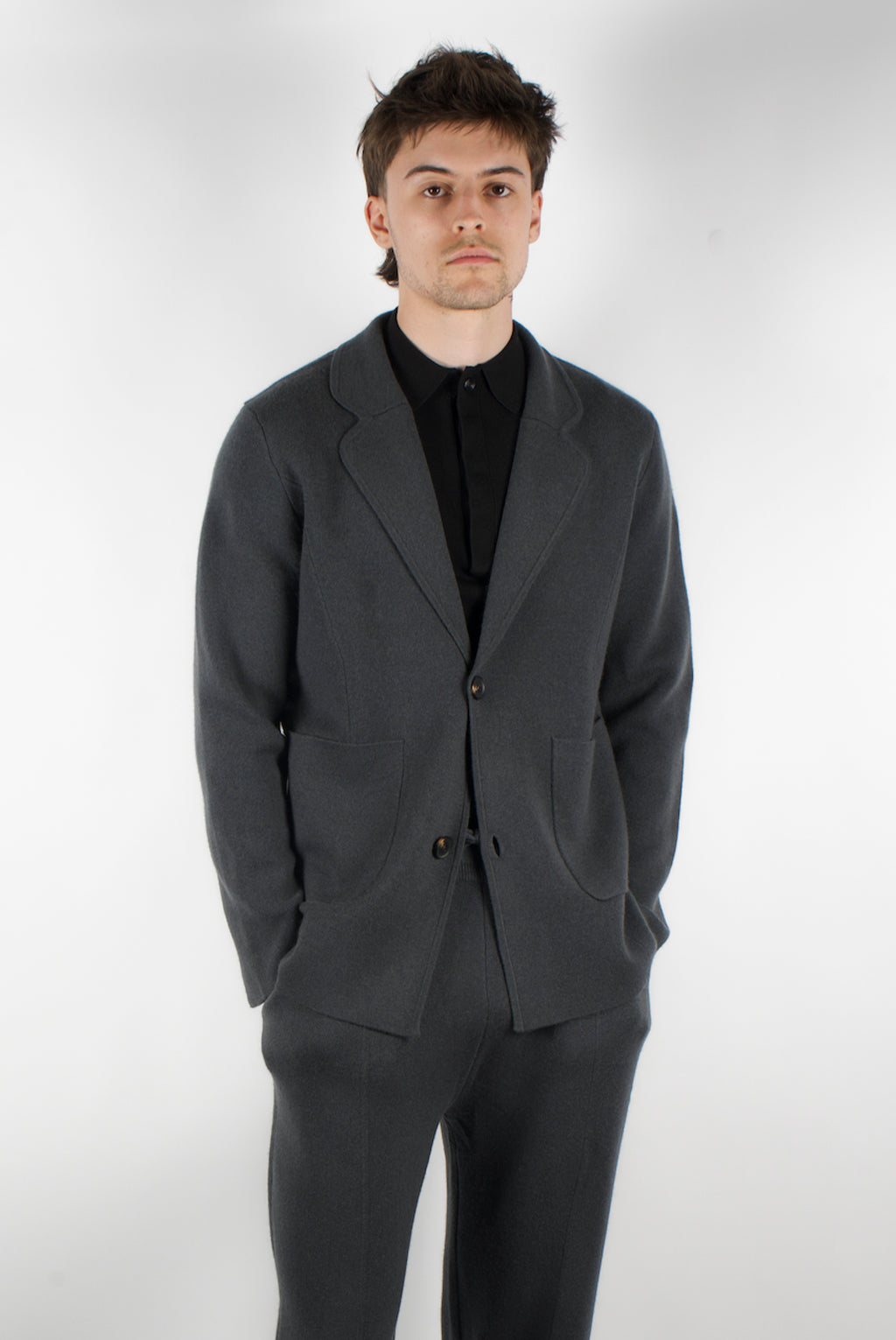 men’s wool cashmere knit jacket slate