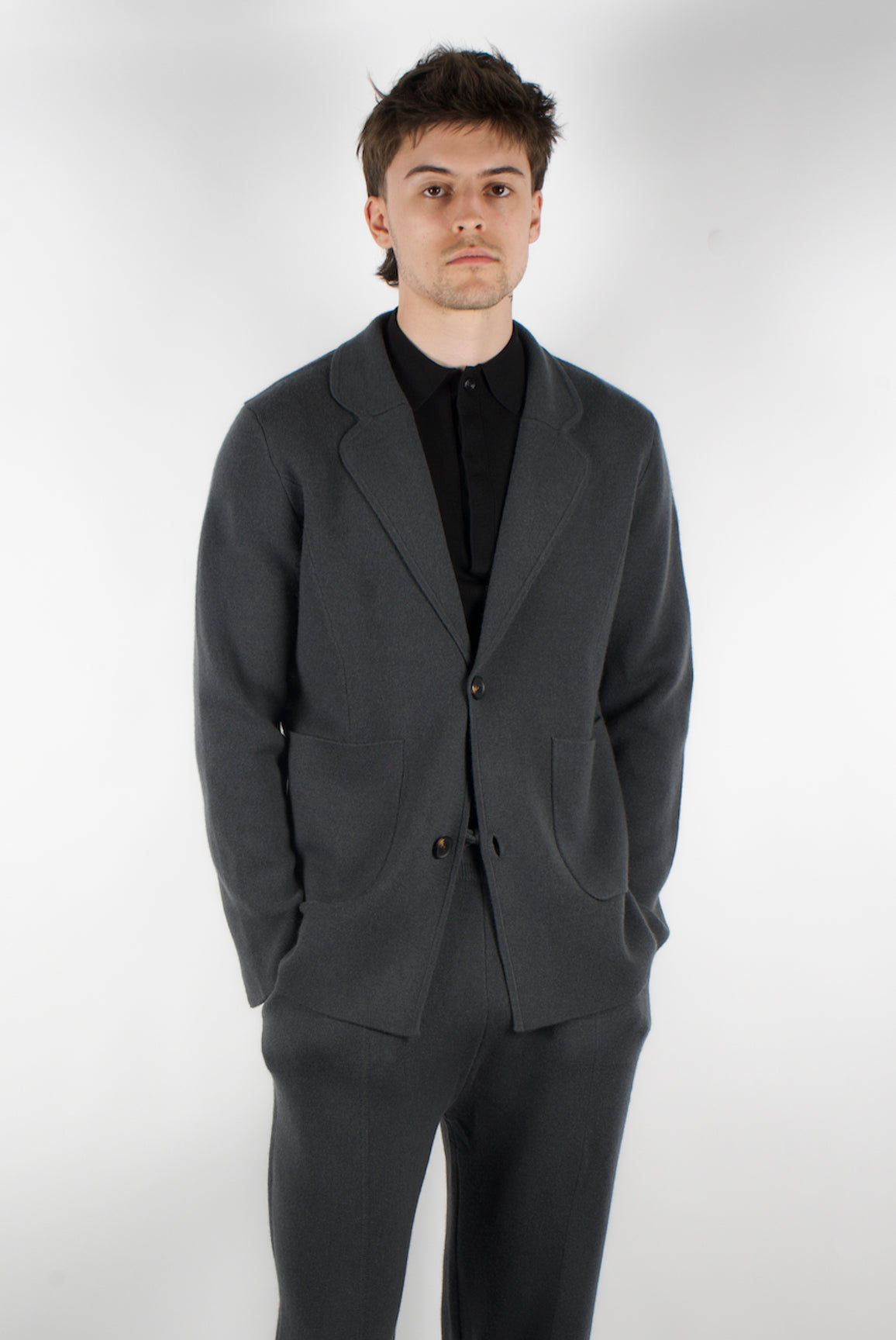 men’s wool cashmere knit jacket slate