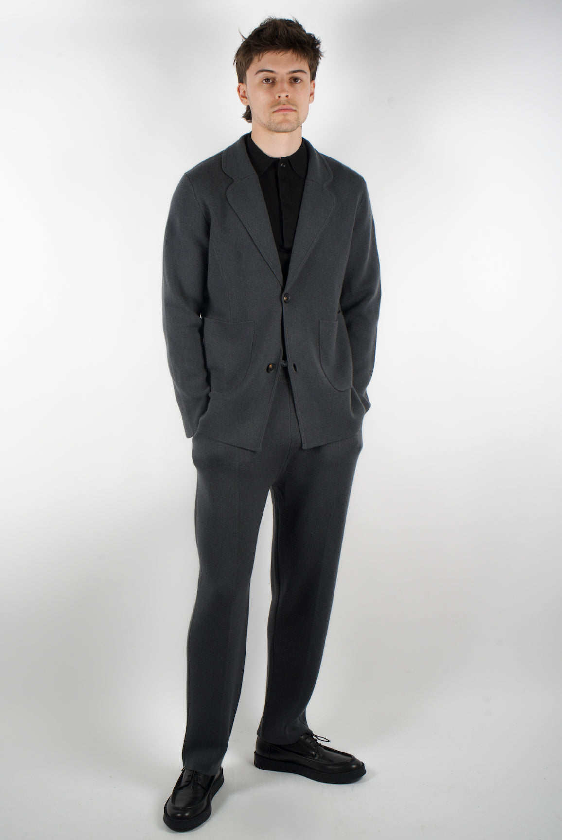relaxed knit trousers outfit