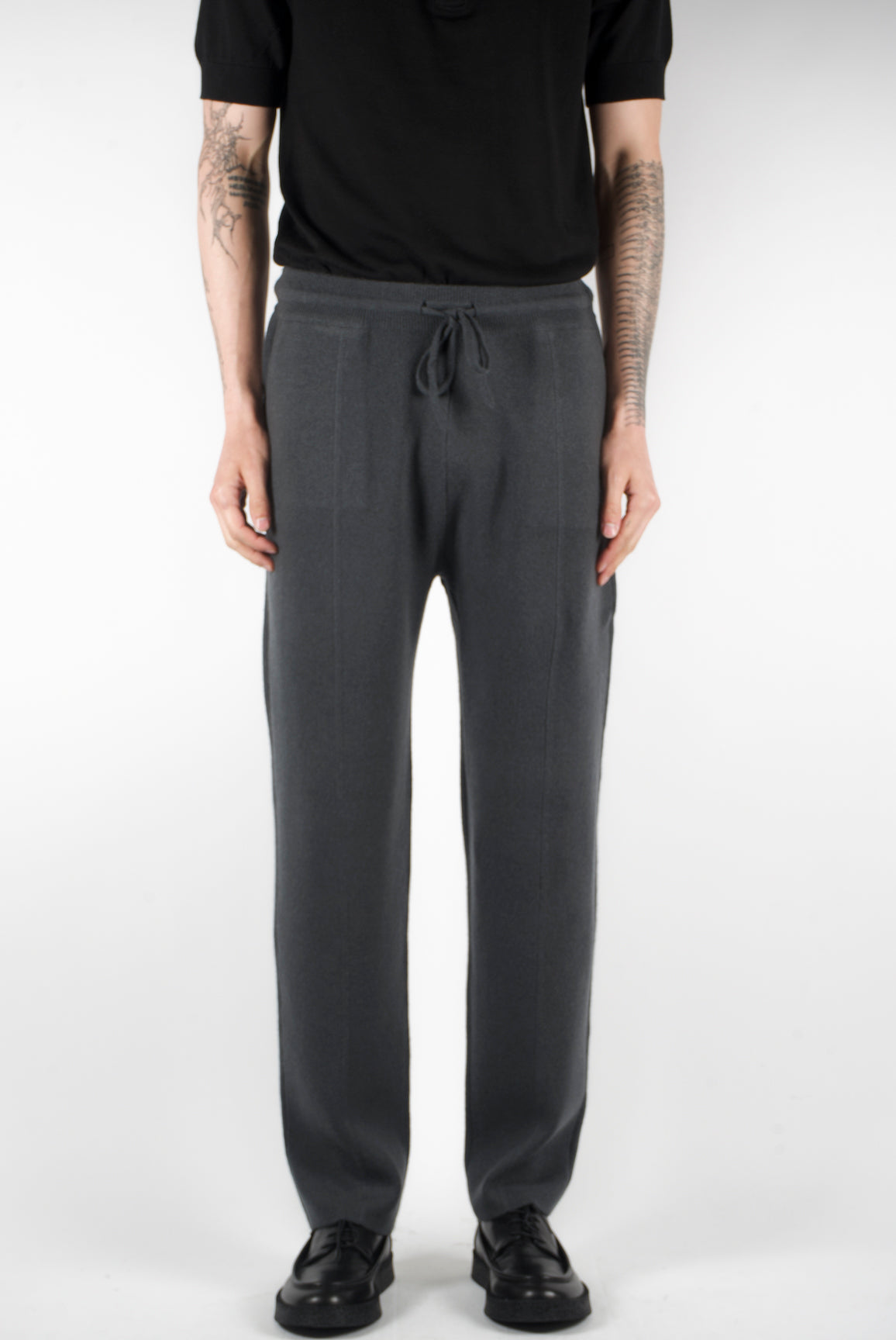 men’s straight leg knit trousers slate
